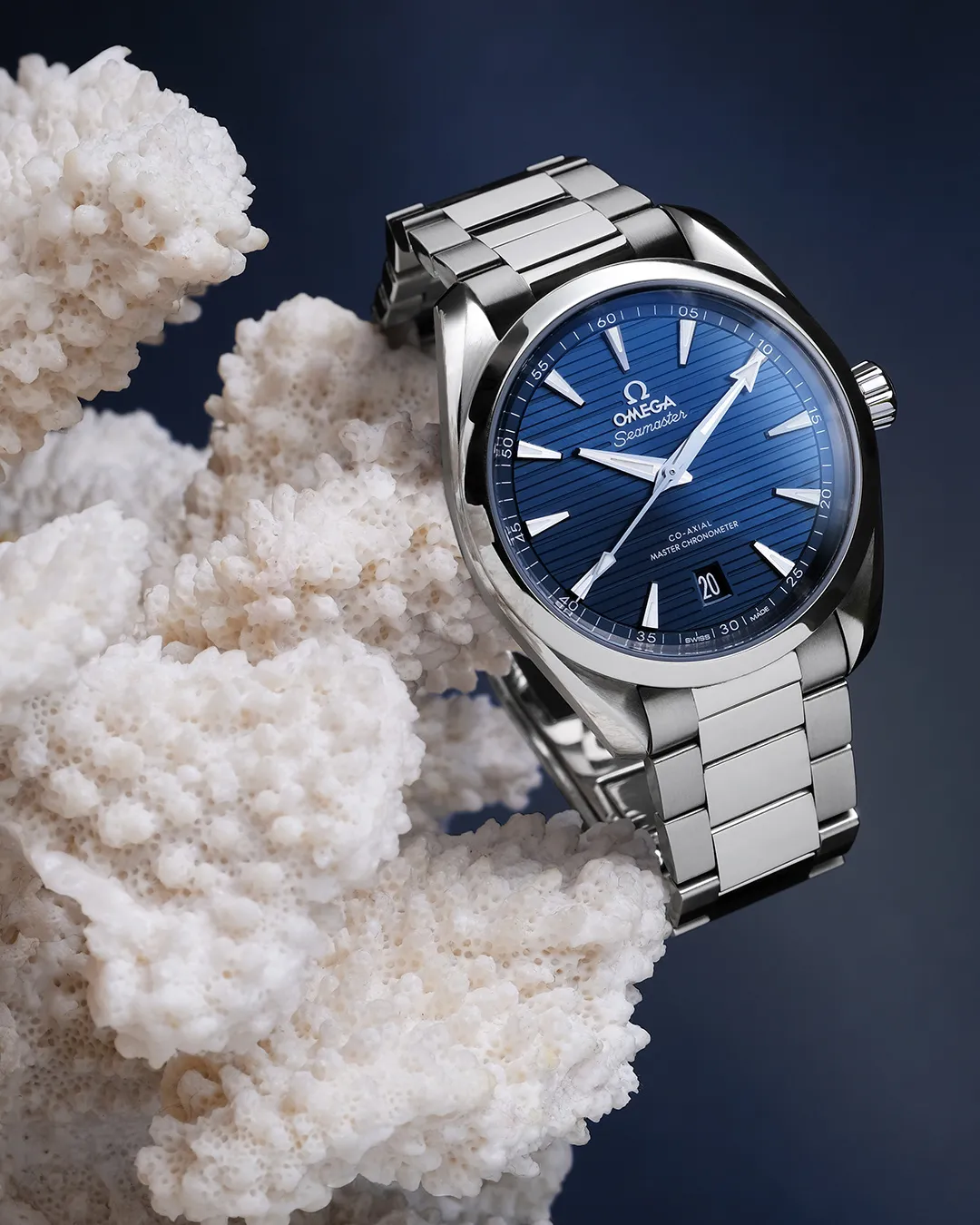 Omega Seamaster Aqua Terra wristwatch, studio product photograph