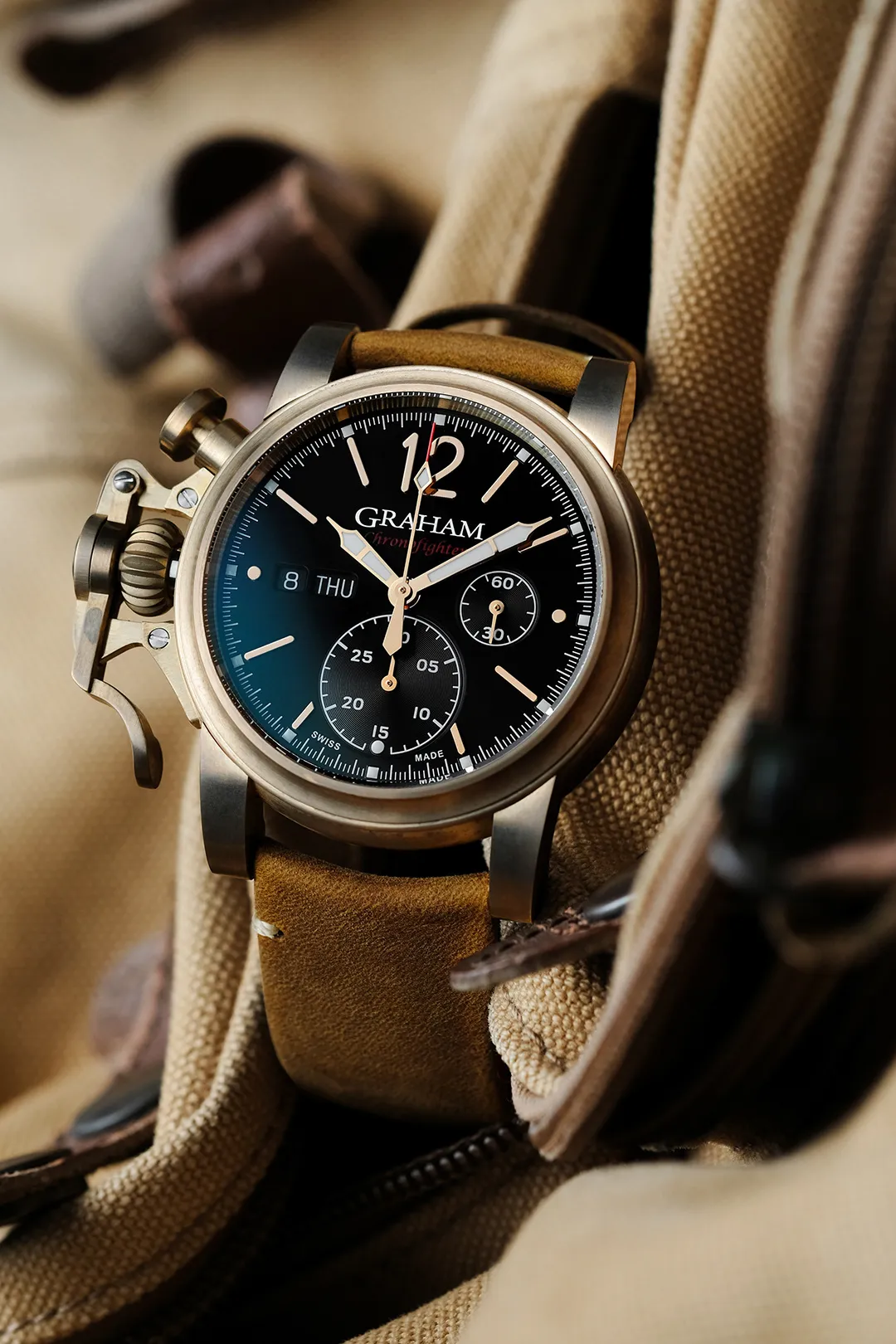 Graham chronograph wristwatch, studio product photograph