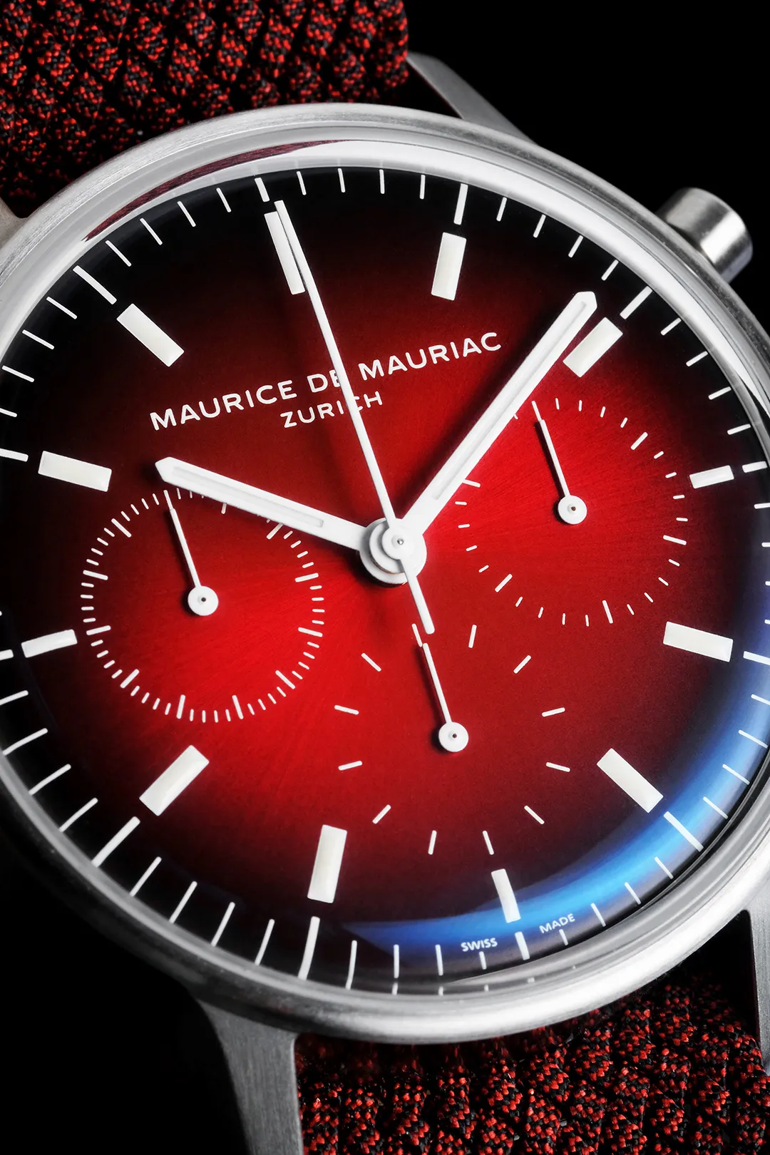 Maurice de Mauriac wristwatch detail, studio product photograph