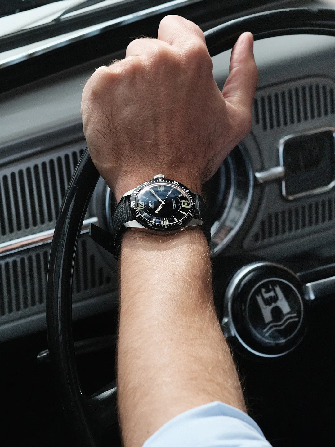 Oris Divers 65 by collector on his VW Beetle